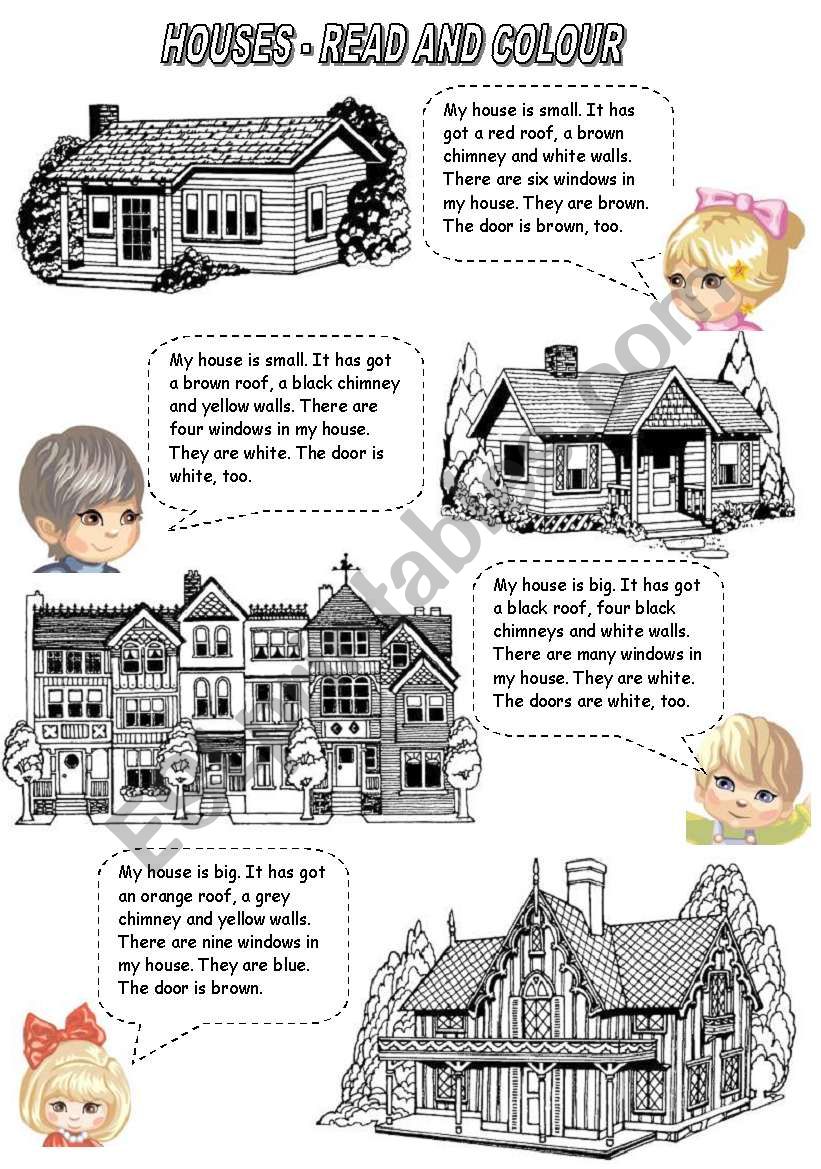 HOUSES - READ AND COLOUR (1) worksheet