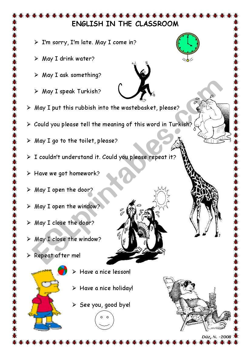 english in the classroom worksheet