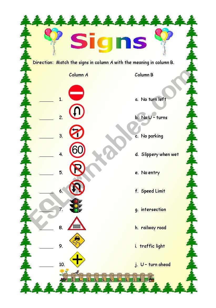 Signs worksheet