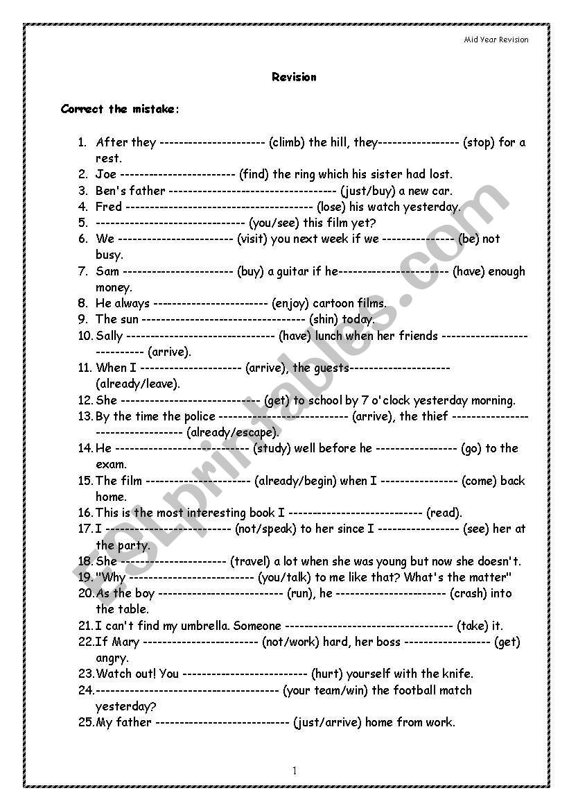 Verb Tenses Revision(4pages) worksheet