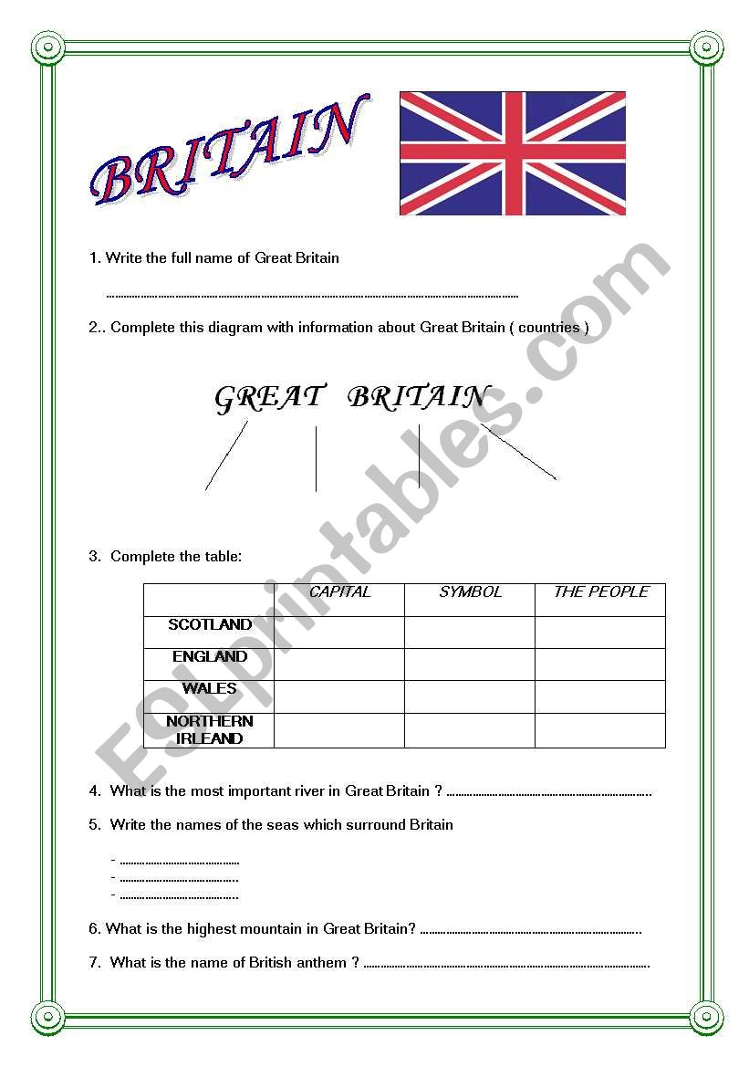 Britain - Geography worksheet