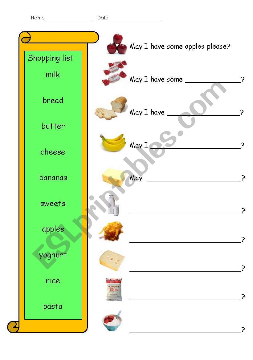 requests in a shop worksheet