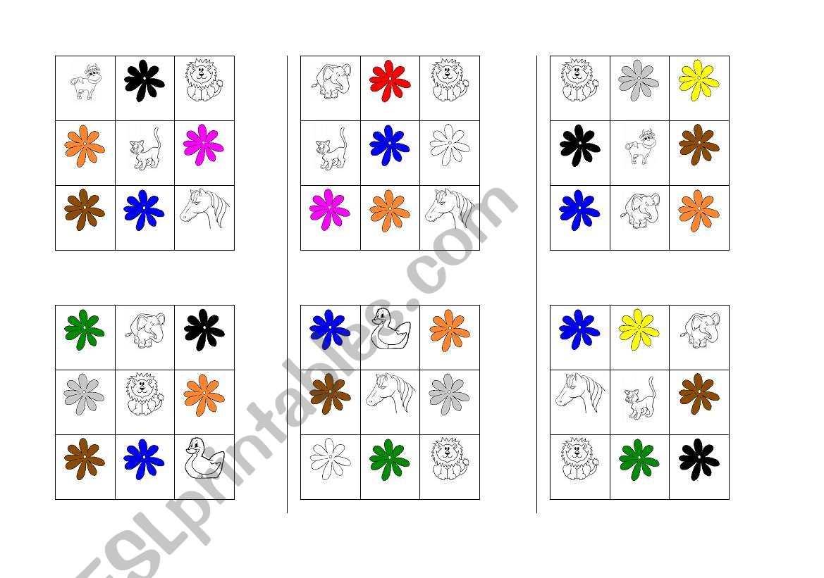 Bingo - animals and colours worksheet