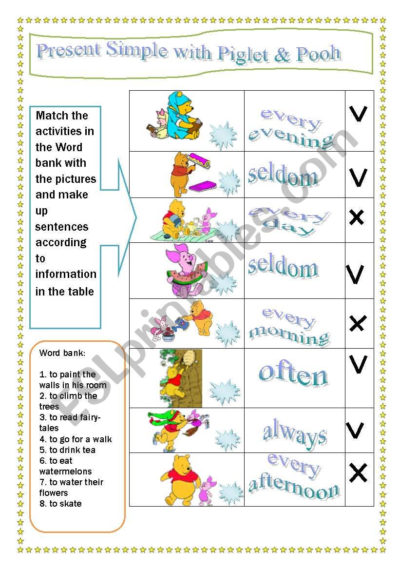 Present simple with Piglet and Pooh