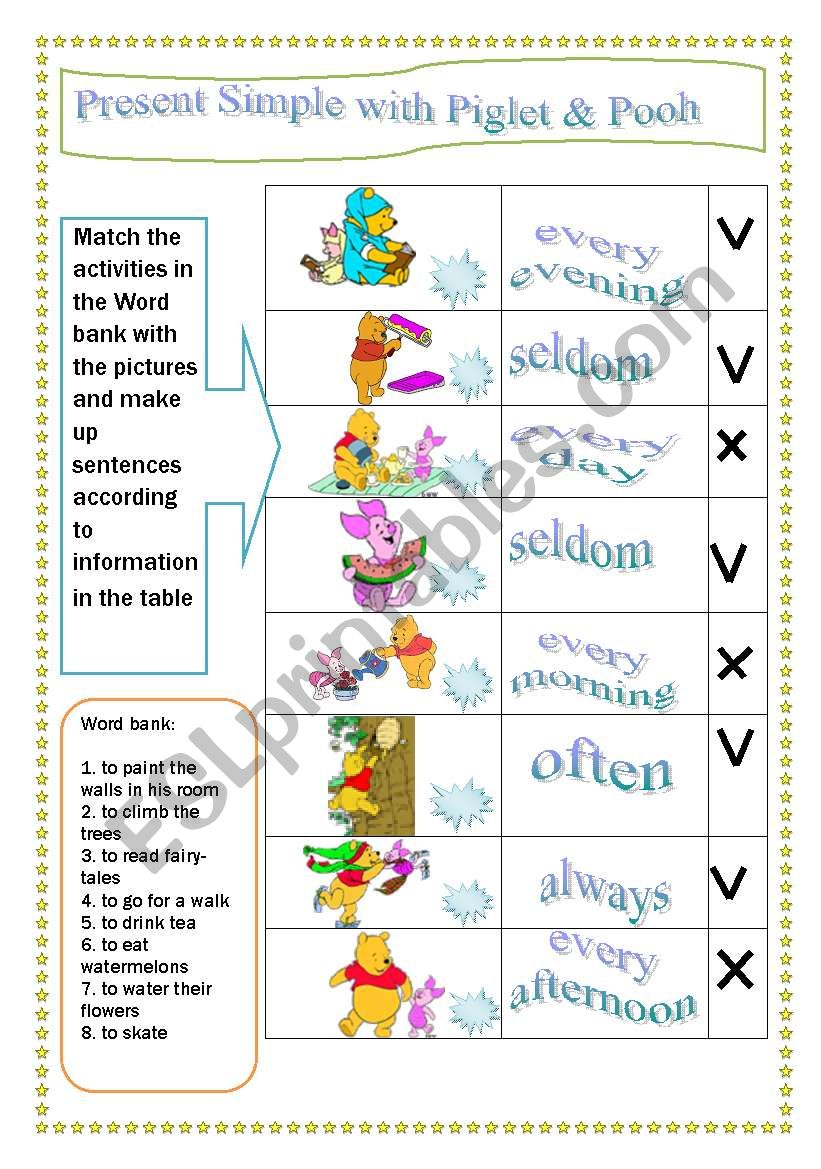 Present simple with Piglet and Pooh