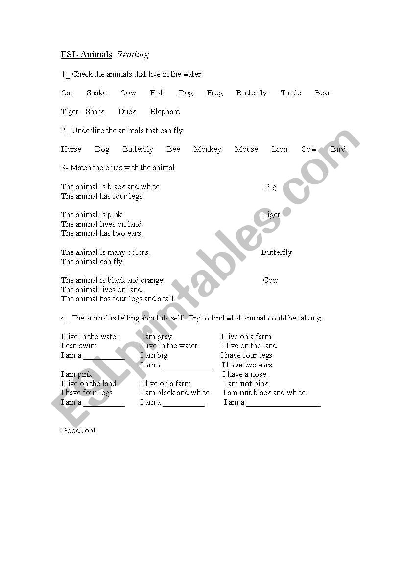 Animal I can, I live worksheet