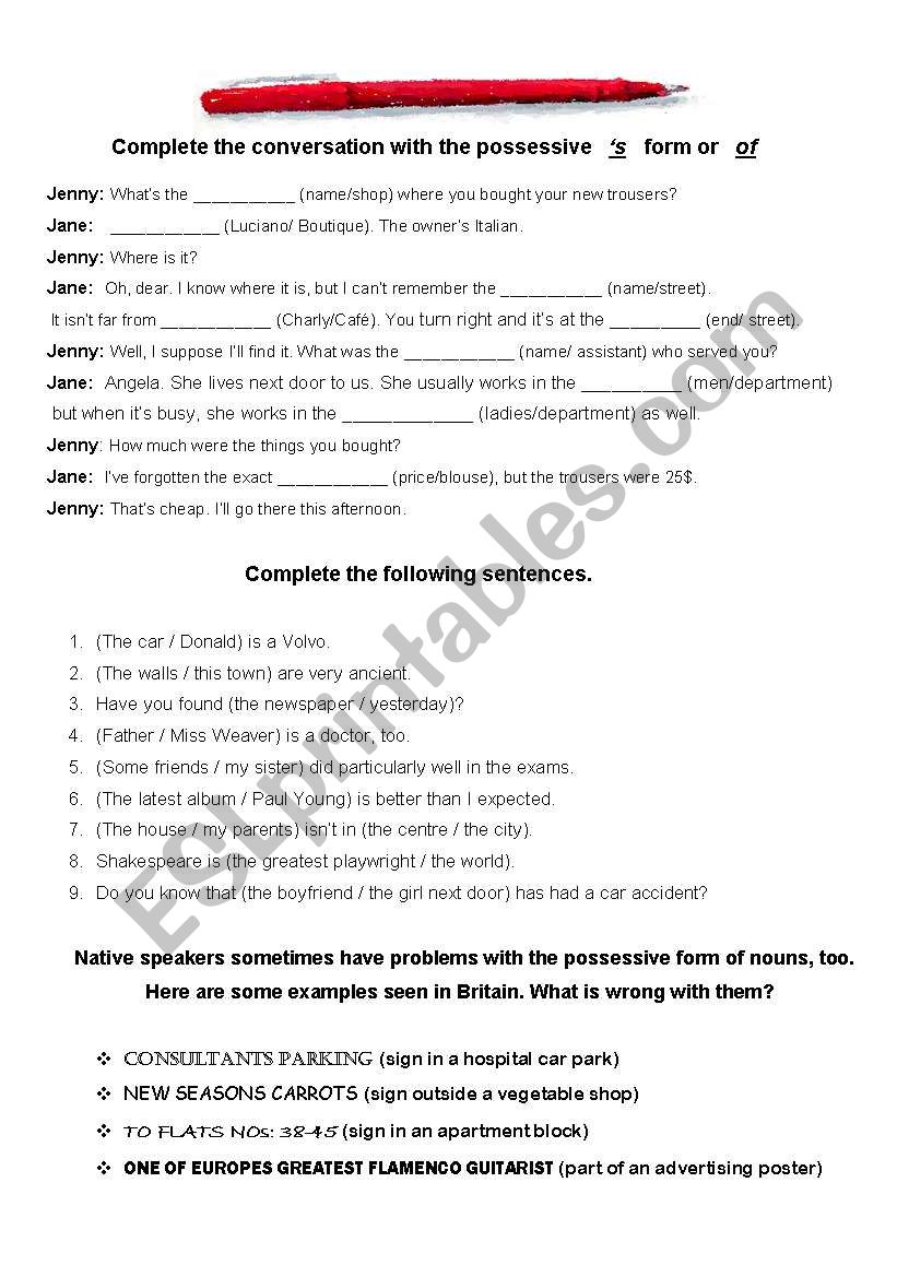 Grammar. Genitive Case worksheet