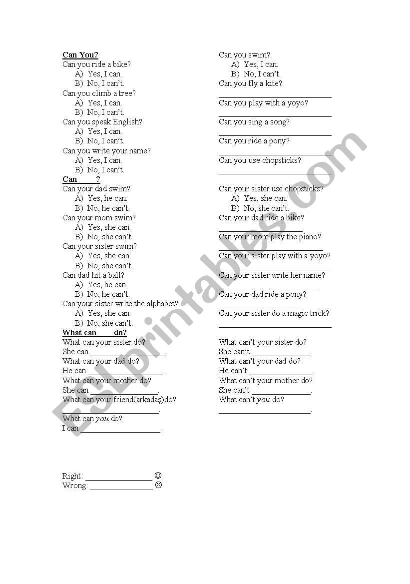 Can/Cant step by step worksheet