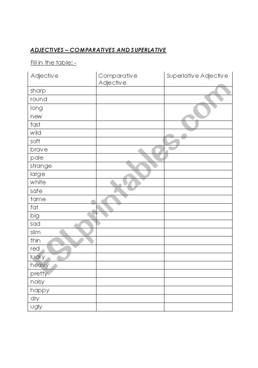 comparatives and superlative worksheet