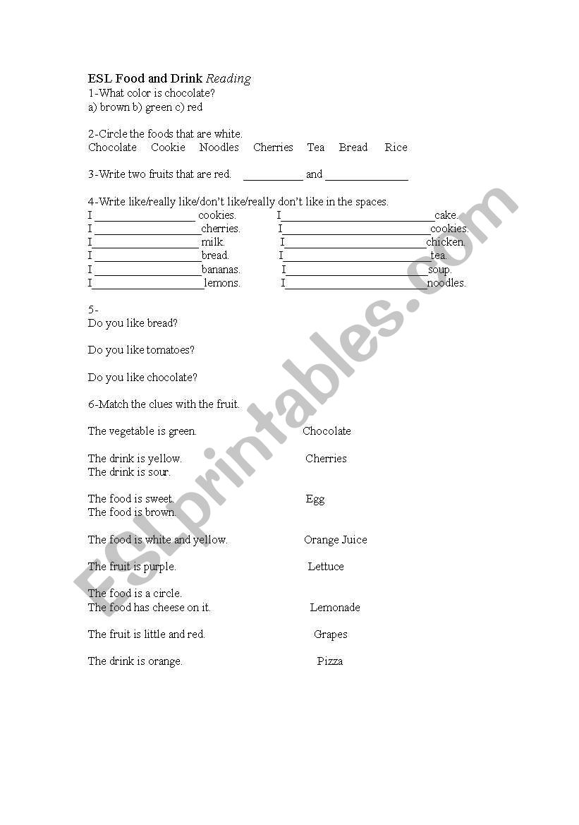 Food and Drink worksheet