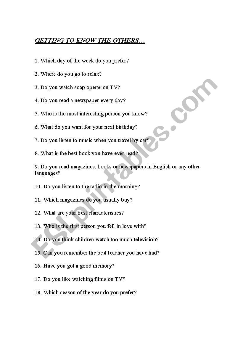 GENERAL CONVERSTATION TOPICS. worksheet