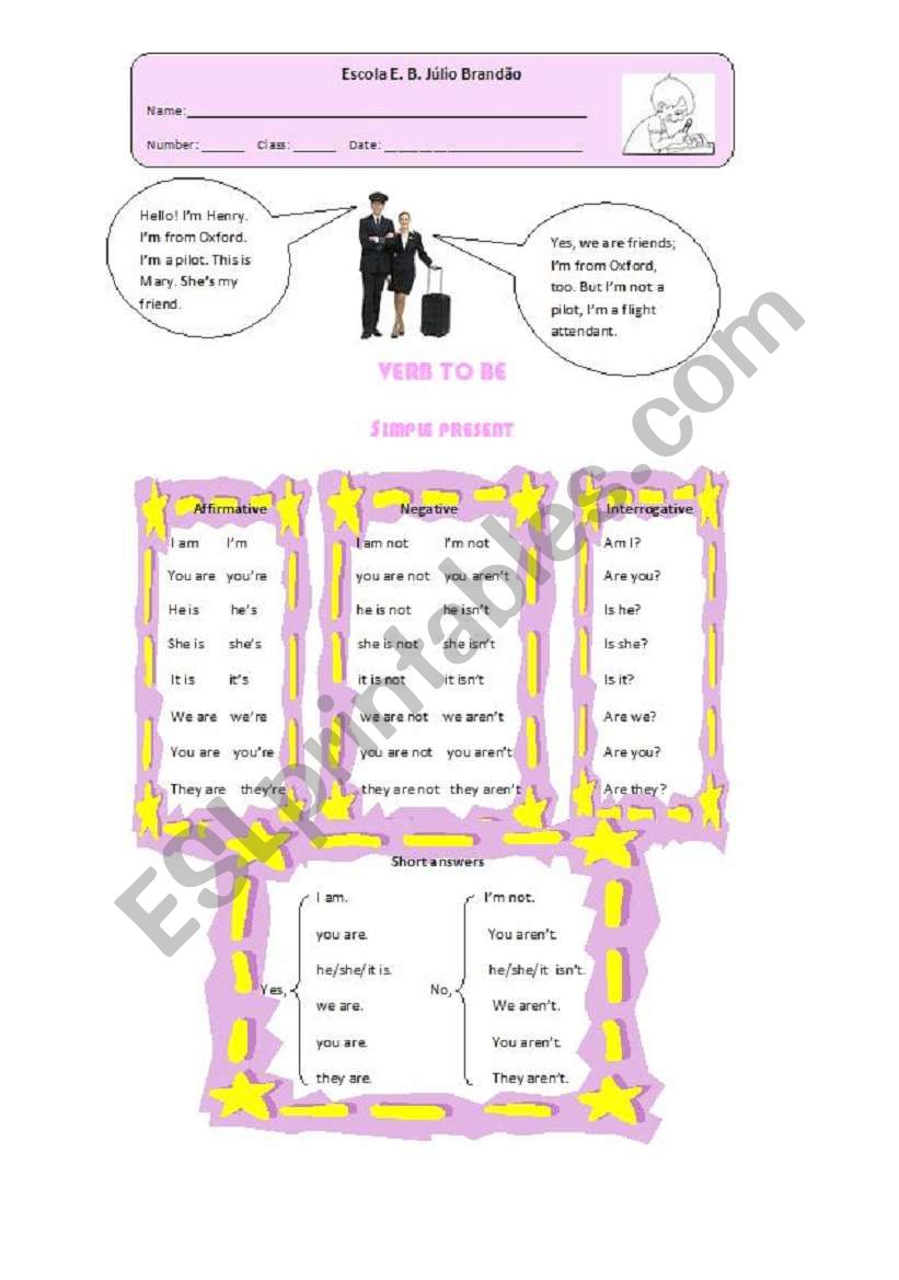 Verb to be - simple present worksheet