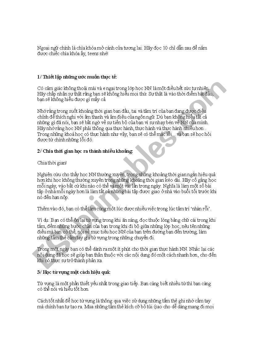 10 methods to study English. worksheet