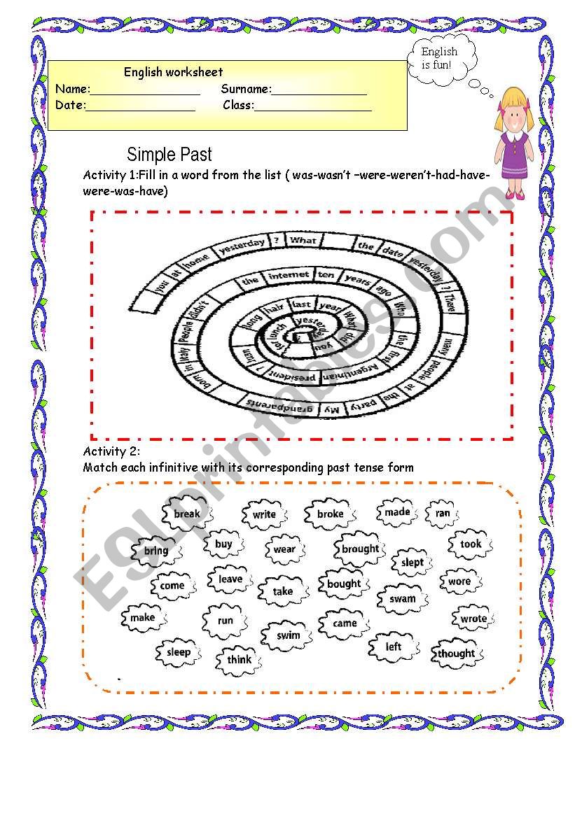 Simple past .  worksheet