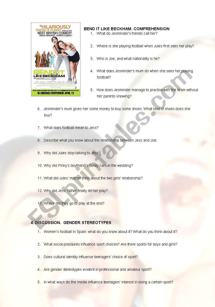 MOVIE: BEND IT LIKE BECKHAM worksheet