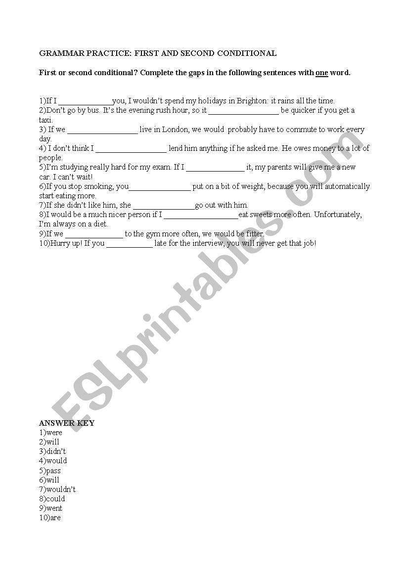 First and Second Conditional worksheet