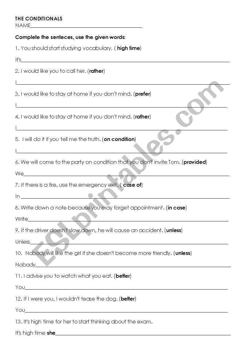 Conditionals/ IÂ´d rather/ Provided that