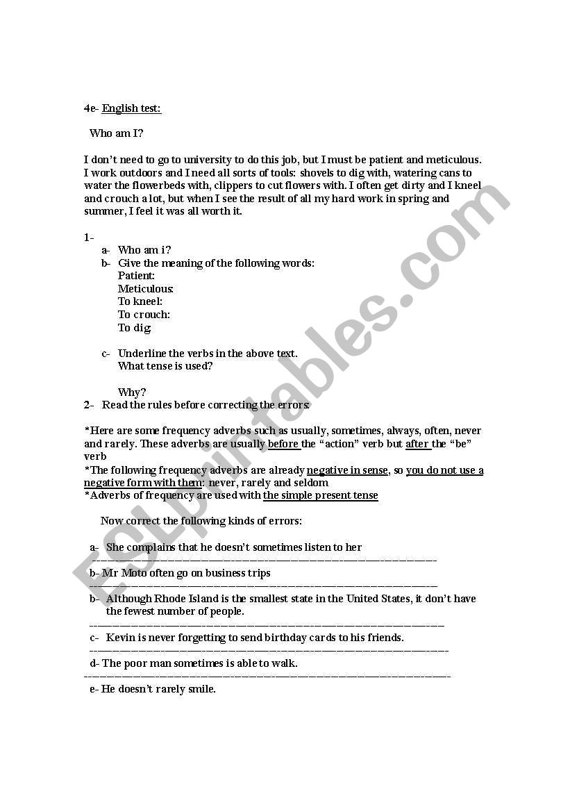 who am i? worksheet