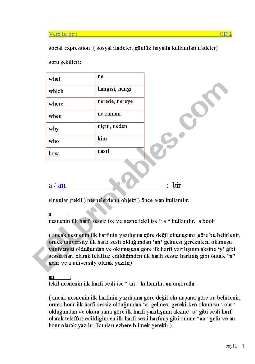 Verb to be  worksheet