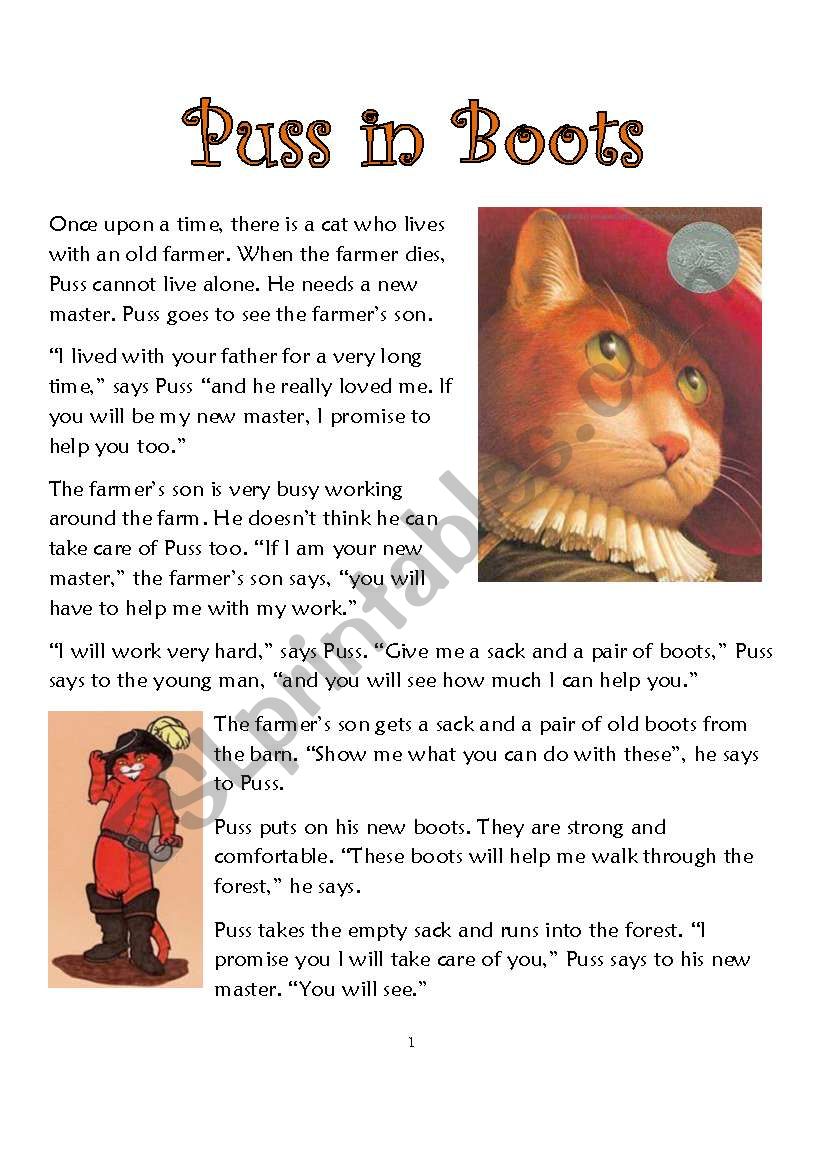 Puss in Boots worksheet