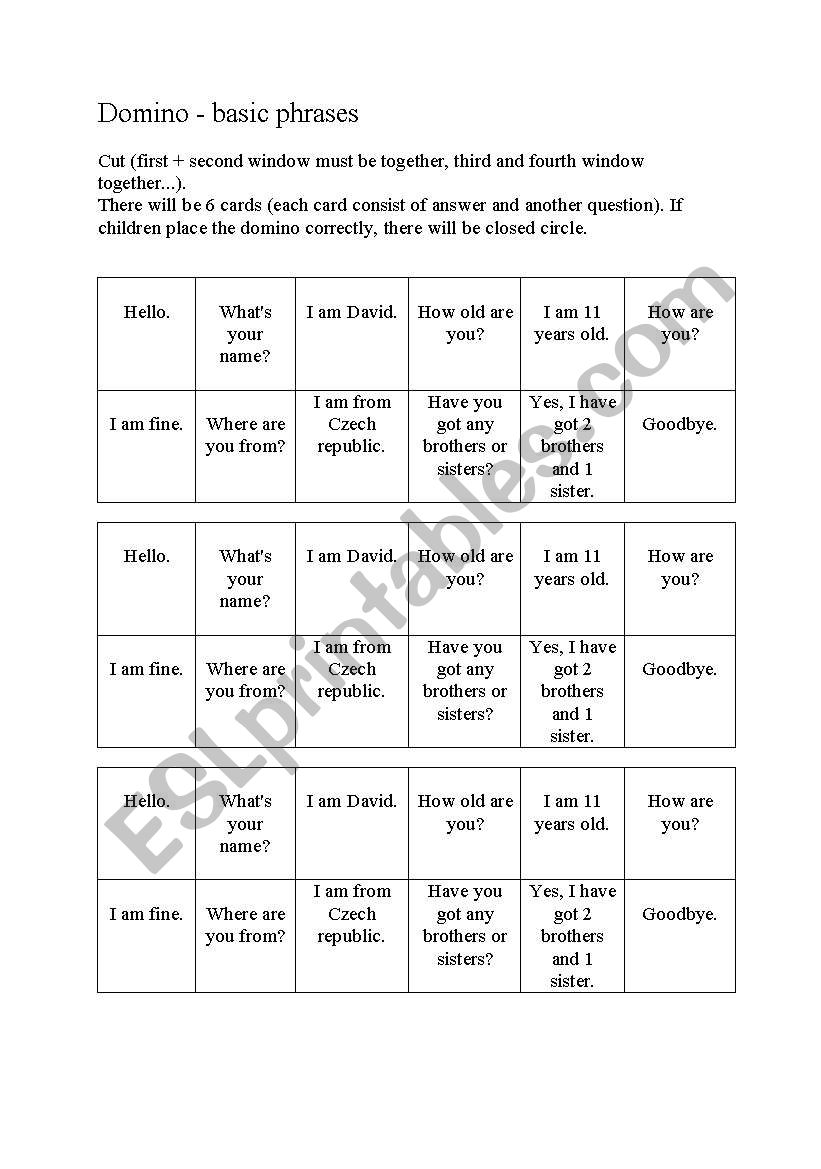 Domino - phrases worksheet