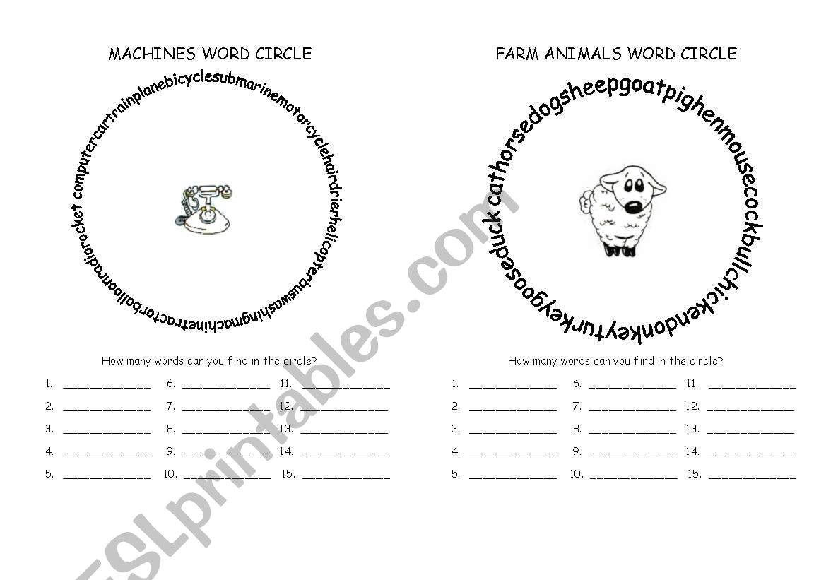 Word circles. 4 pages worksheet