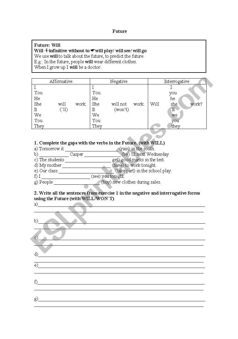 future worksheet