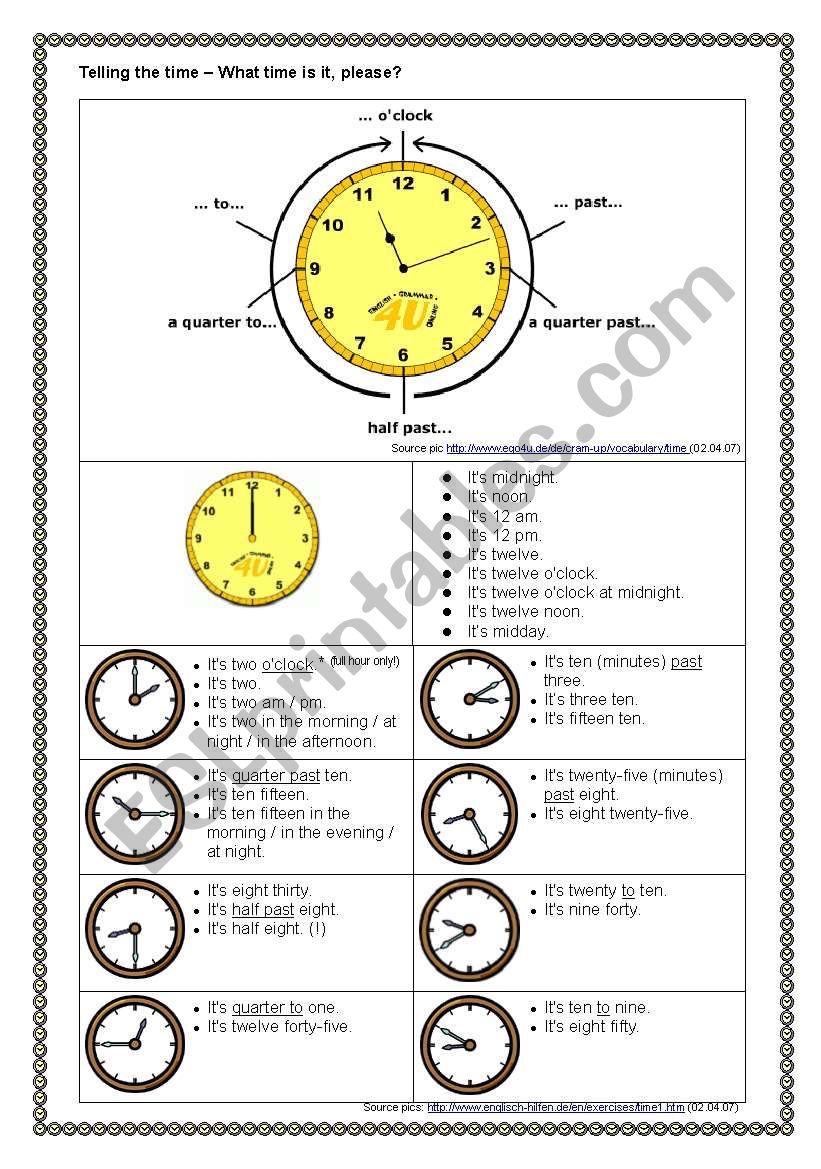 Telling the Time - Overview worksheet