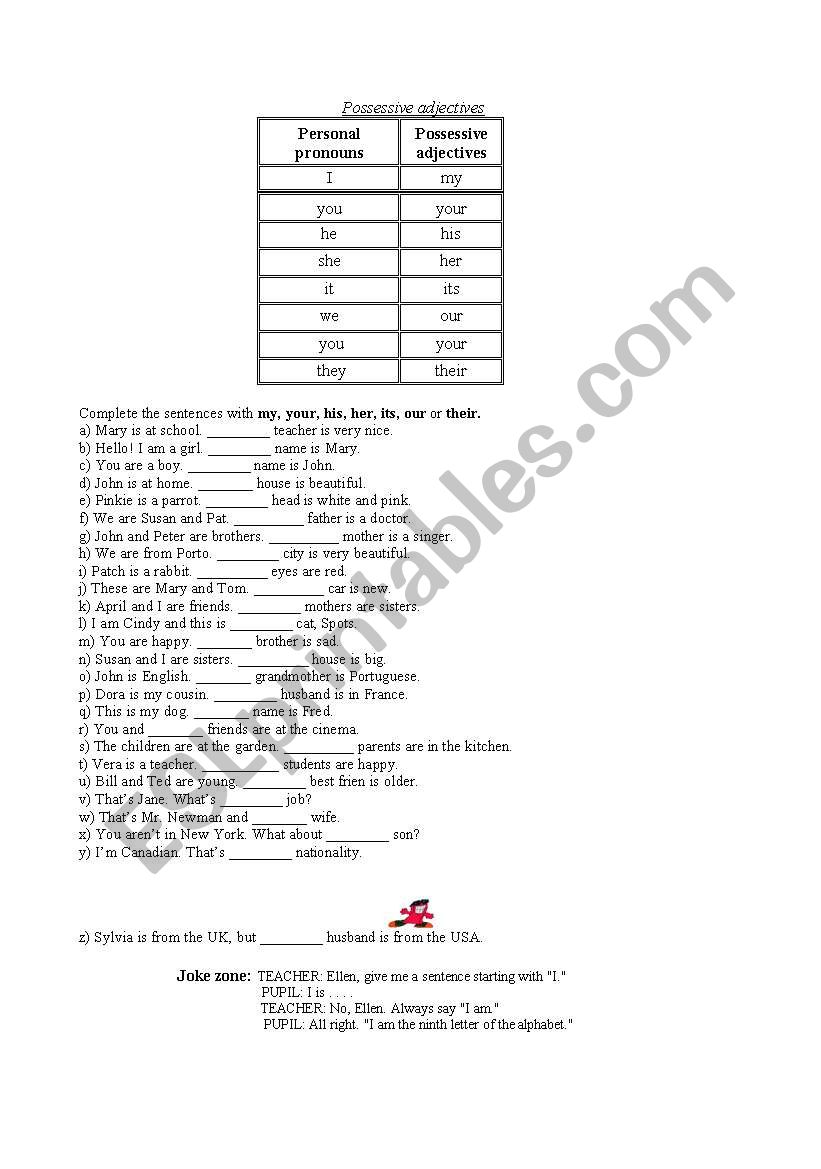 possessive adjectives  worksheet