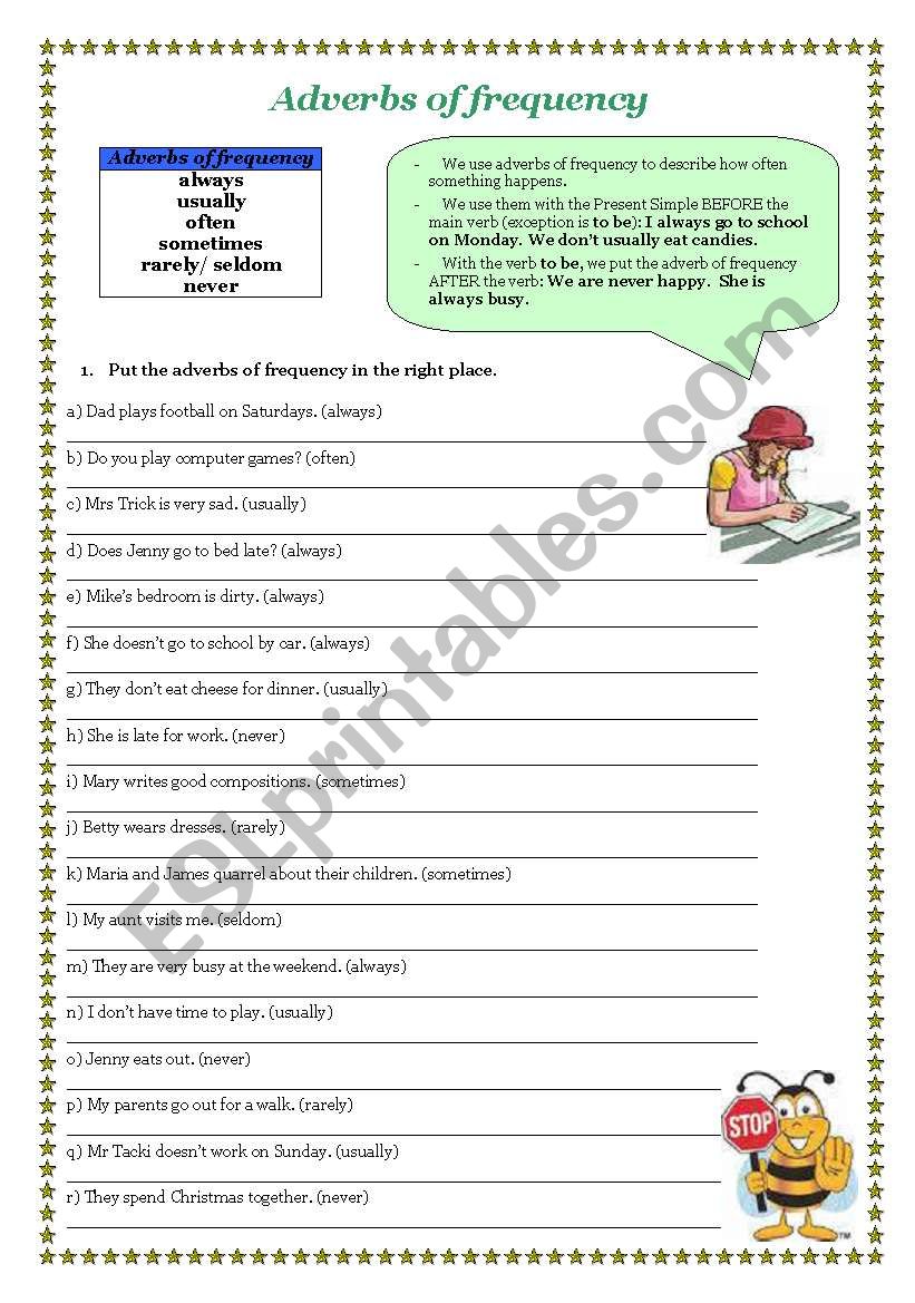 Adverbs of frequency worksheet