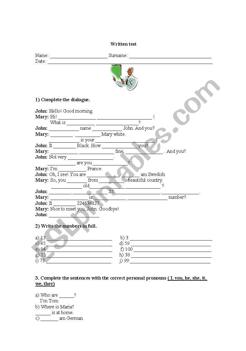 TEST  worksheet