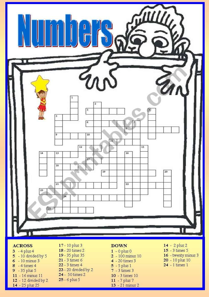 Crossword number 0-100 worksheet