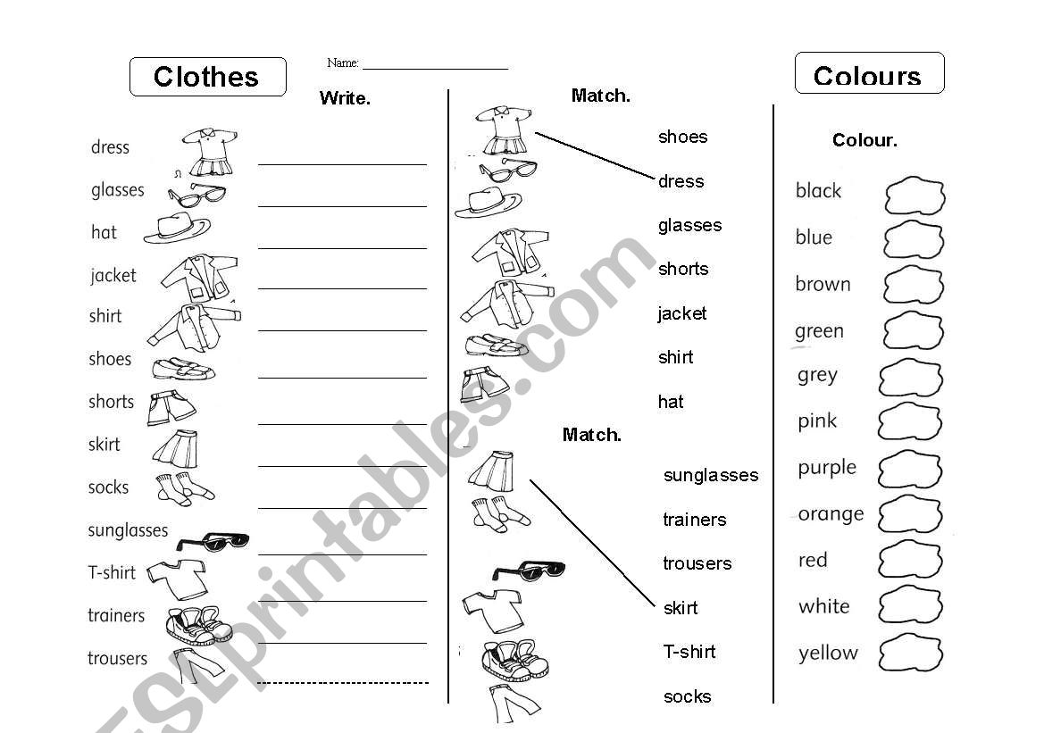 Clothes and colours worksheet