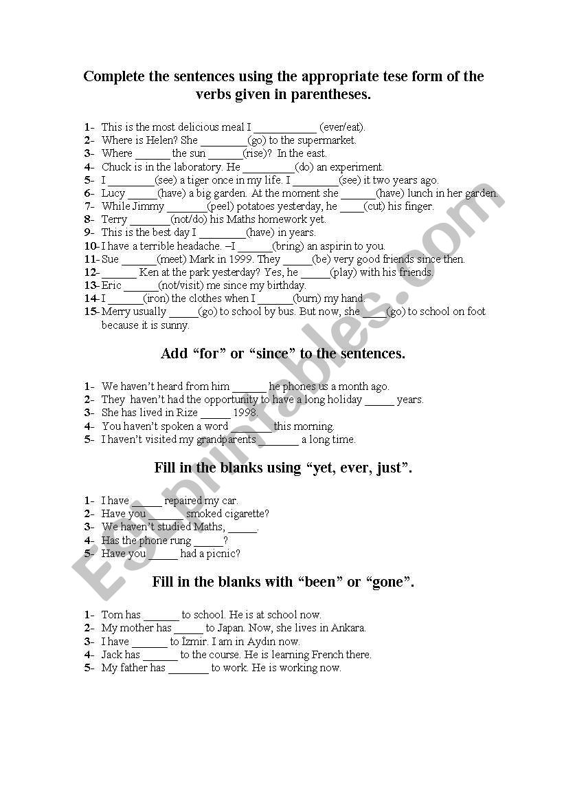 a worksheet about tenses 2 worksheet