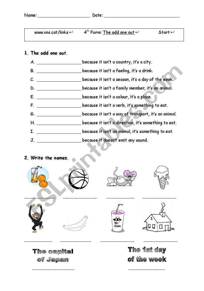 The odd one out worksheet