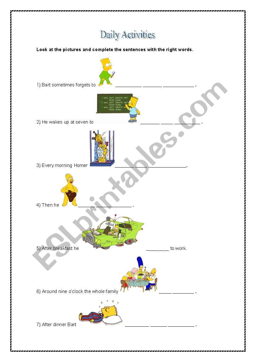 Daily Activities - Simpsons worksheet