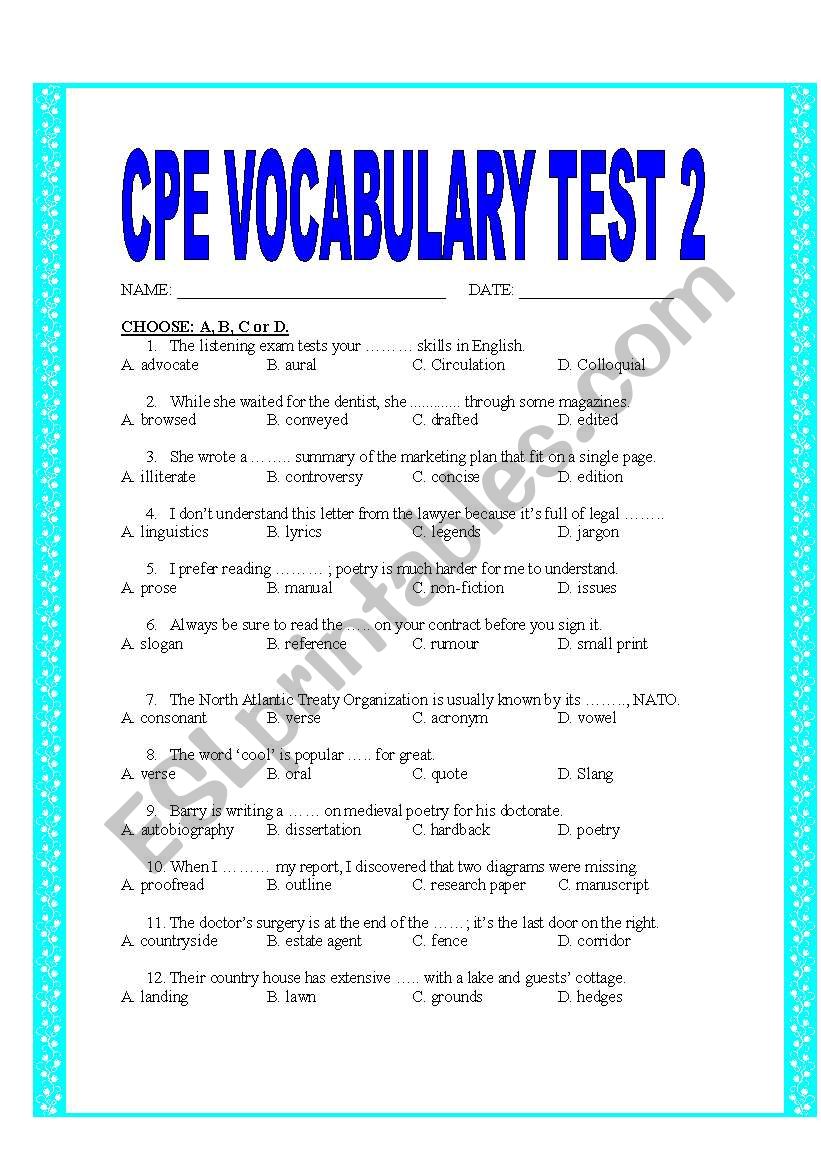 CPE VOCABULARY TEST 2 worksheet