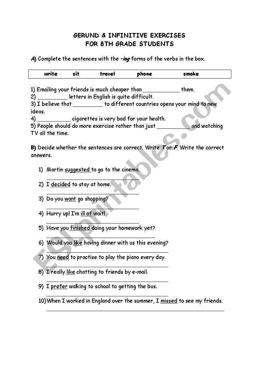 Gerunds & Infinitives worksheet