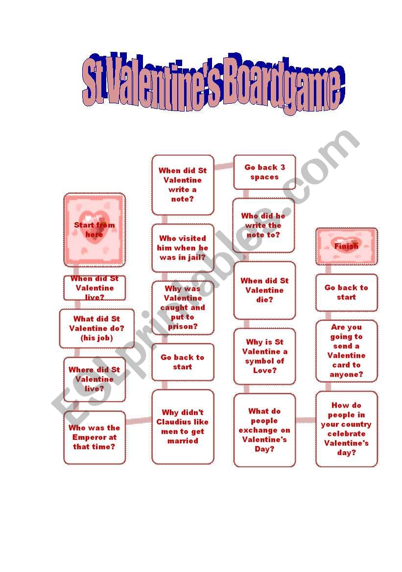 St Valentine boardgame worksheet