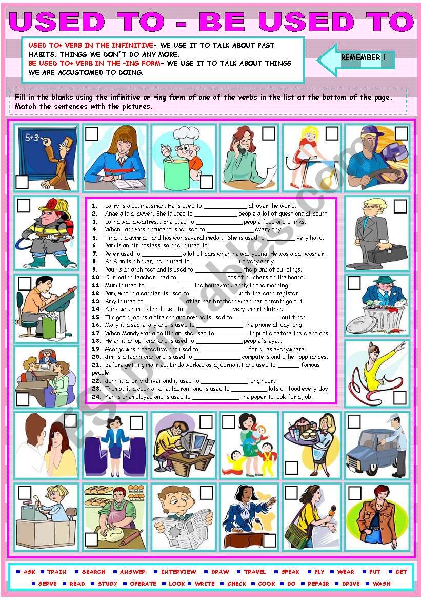 USED TO - BE USED TO worksheet