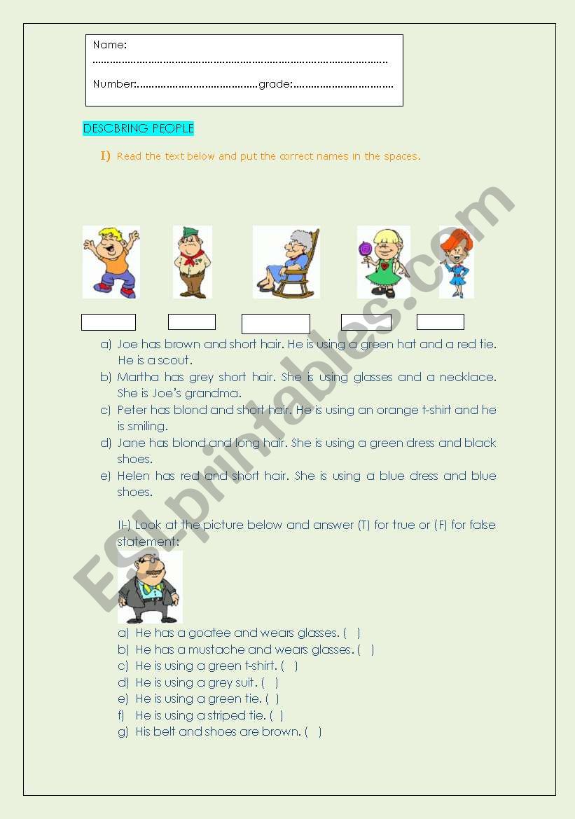 Describing people worksheet