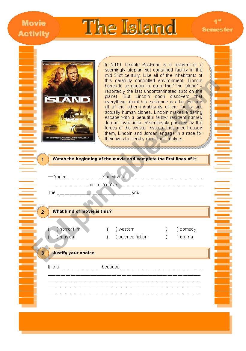 Movie Activity - The Island worksheet