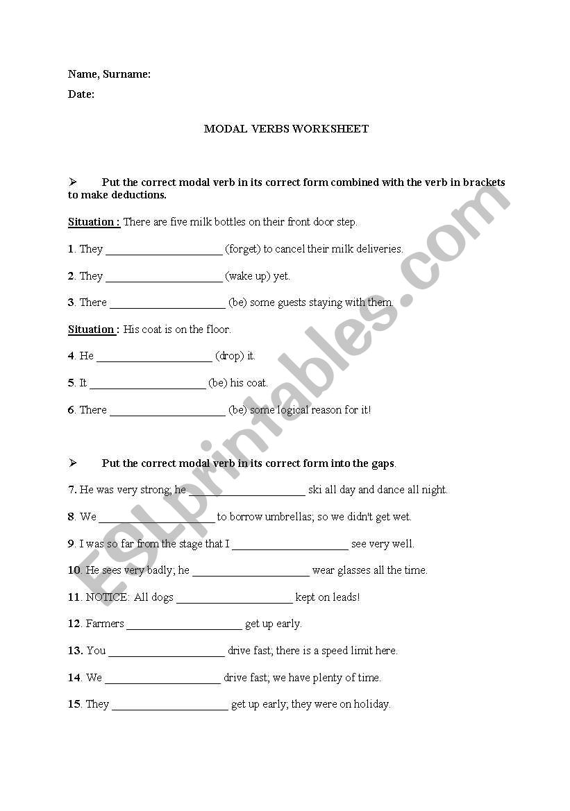 Modals worksheet