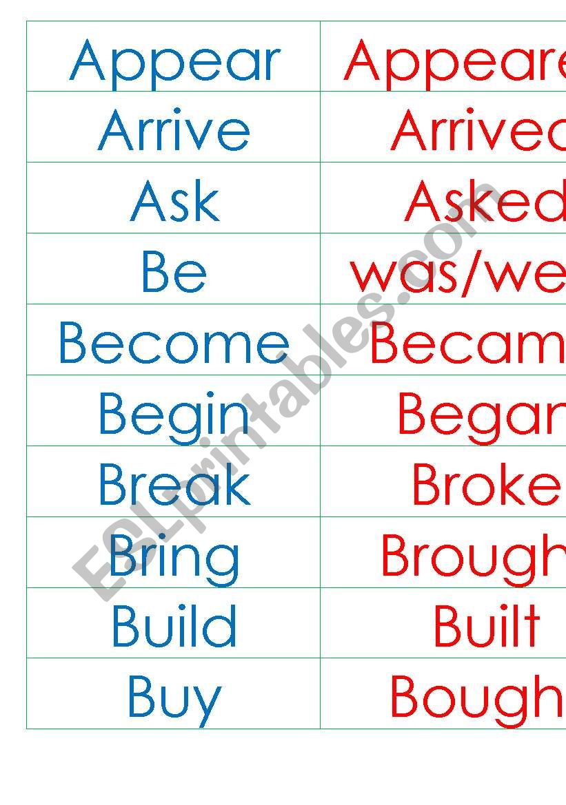 Past od verbs worksheet