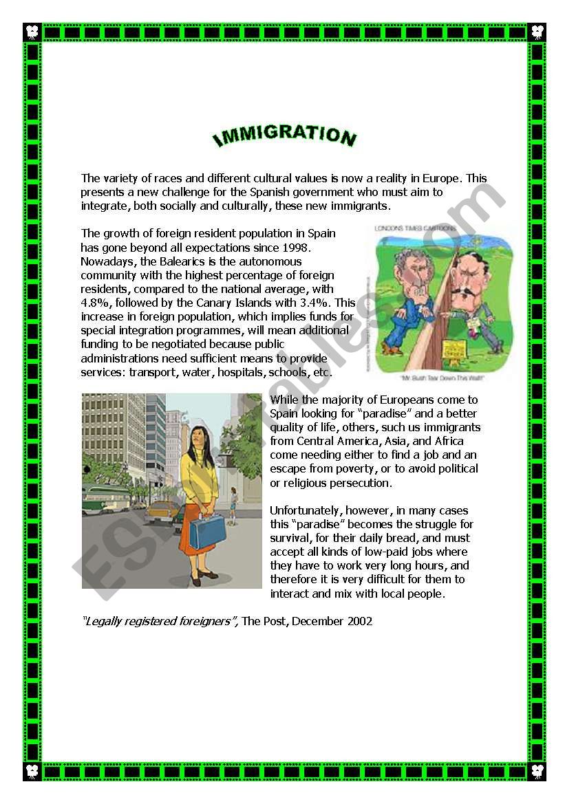 IMMIGRATION worksheet