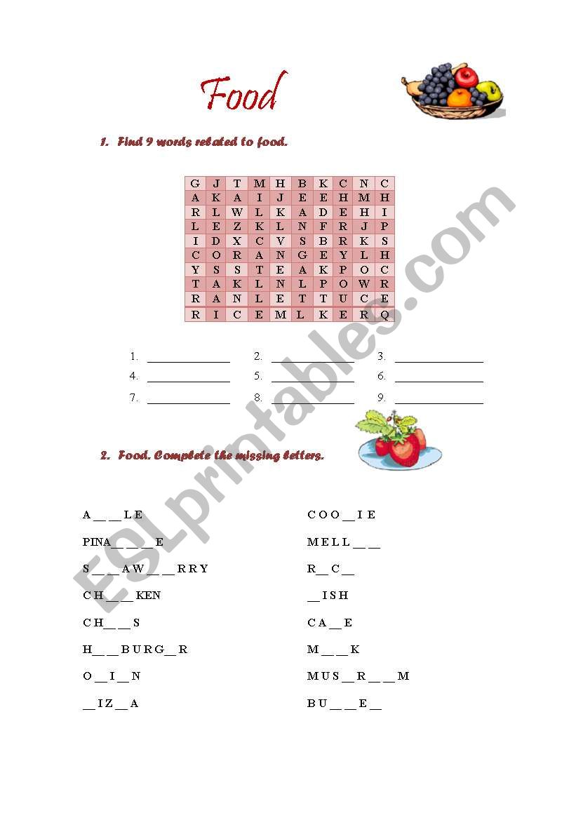 Food games worksheet