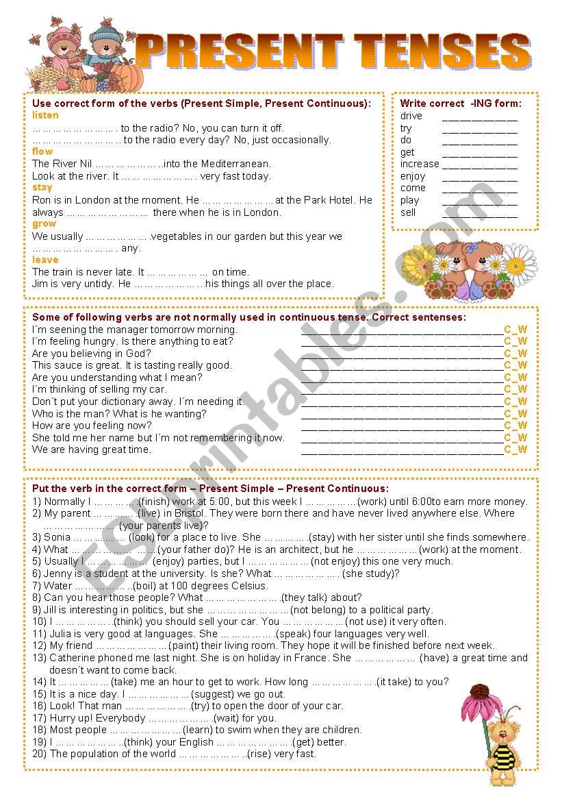 PRESENT TENSES worksheet