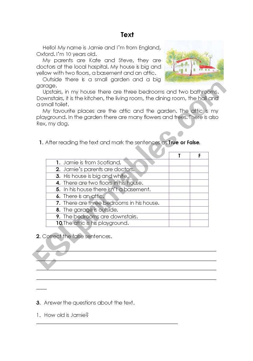 Parts of the House  worksheet