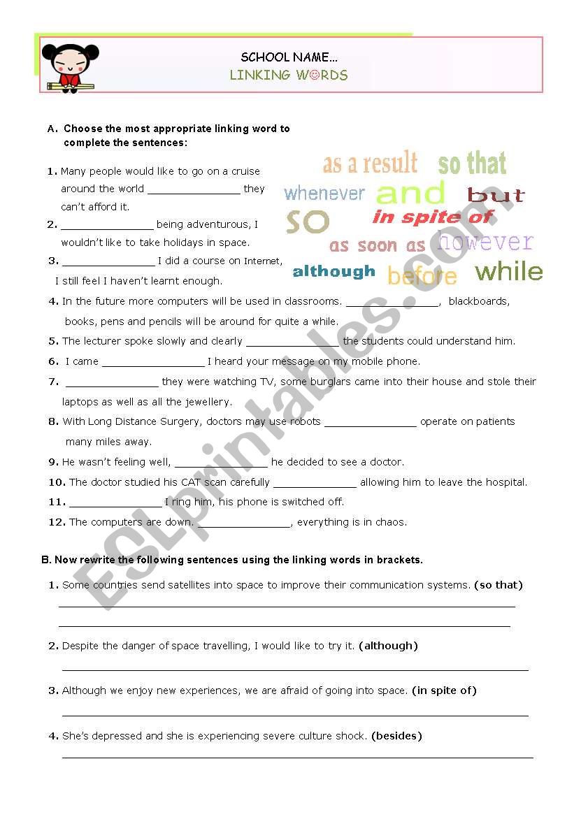 LINKING WORDS  -  Exercises for Advanced or Upper Intermediate students