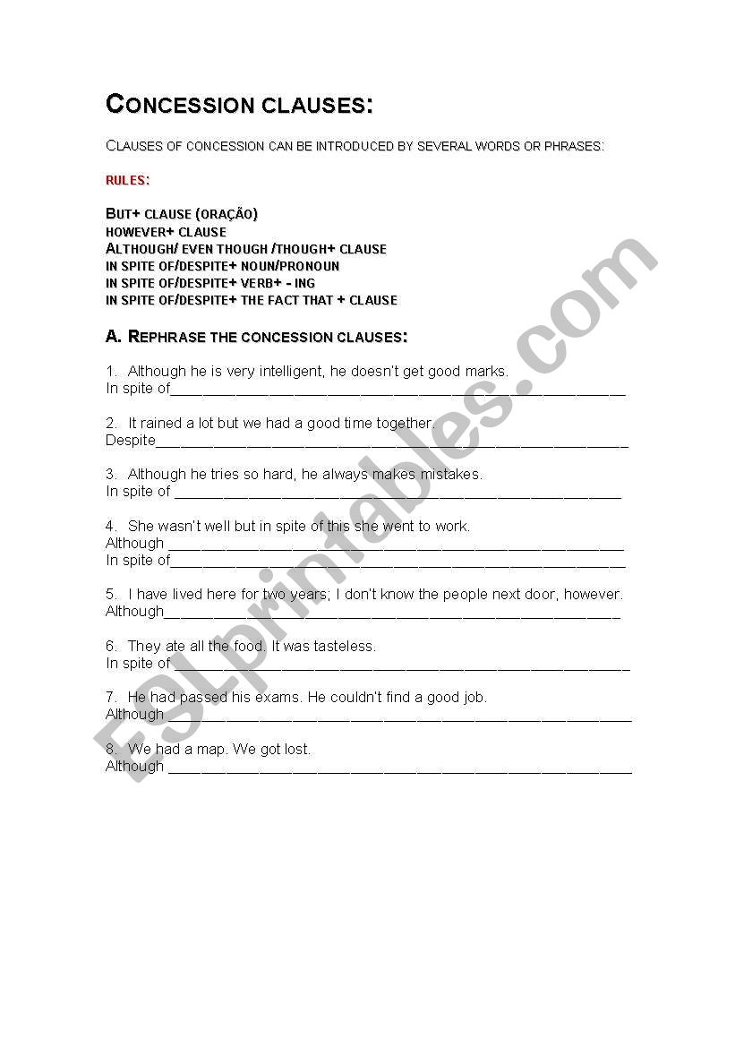 Concession clauses worksheet